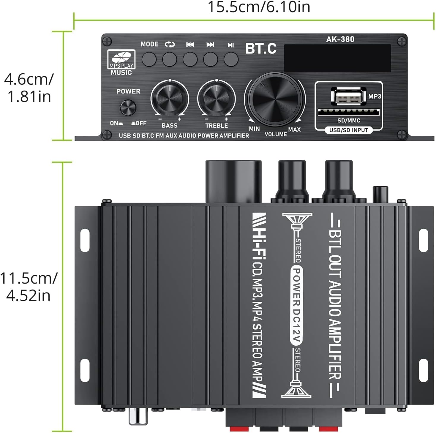 LiNKFOR Stereo Audio Amplifier Bluetooth 5.0 Amplifier Receiver HiFi 40W x 2 Power Amplifier with LCD Display and Remote Control Supporting Multi Inputs Perfect Speaker Amplifier with Power Supply-9