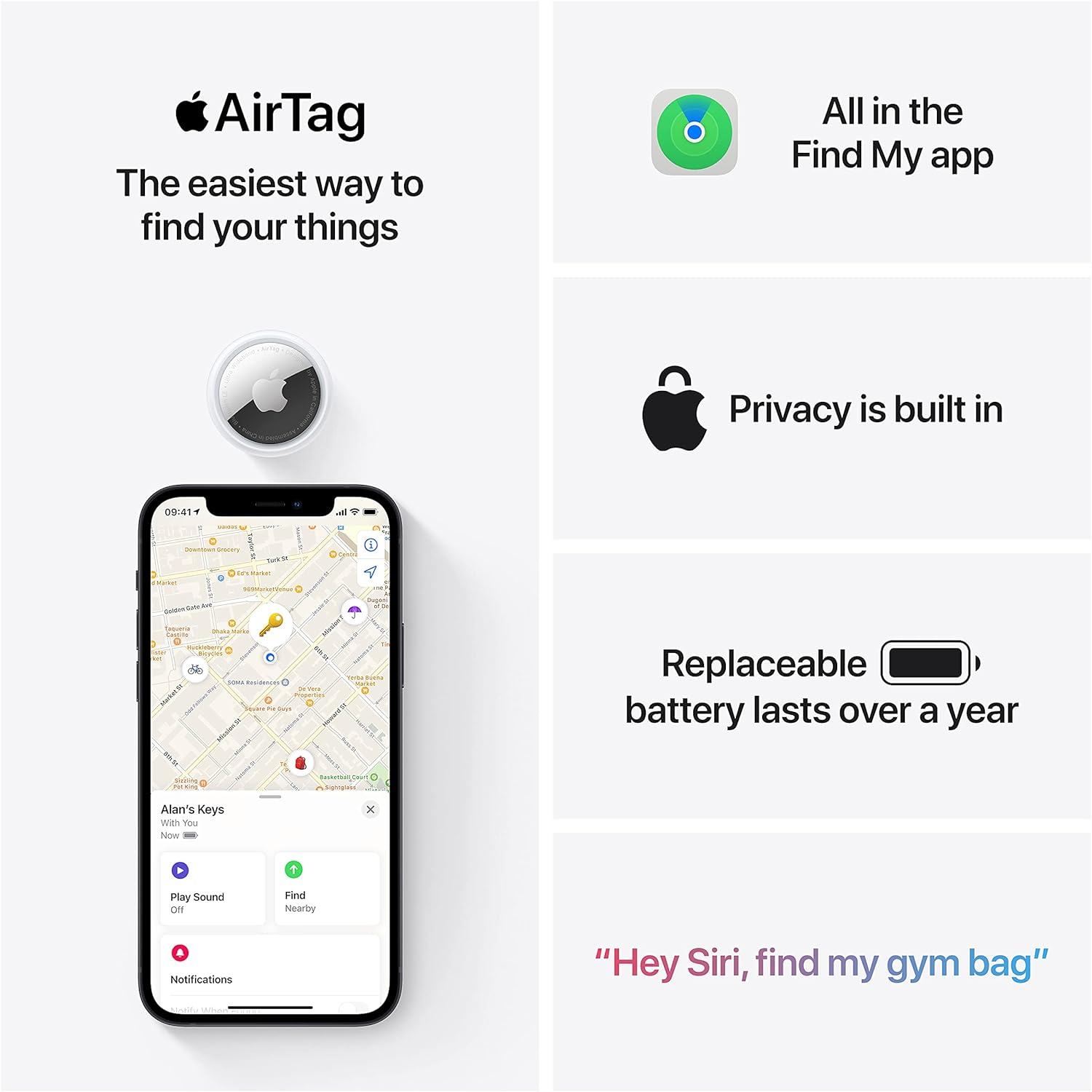 Apple AirTag (4 pack). Track and find your keys, wallet, luggage, backpack and more. Simple one-tap set up with iPhone or iPad. Replaceable battery.-5