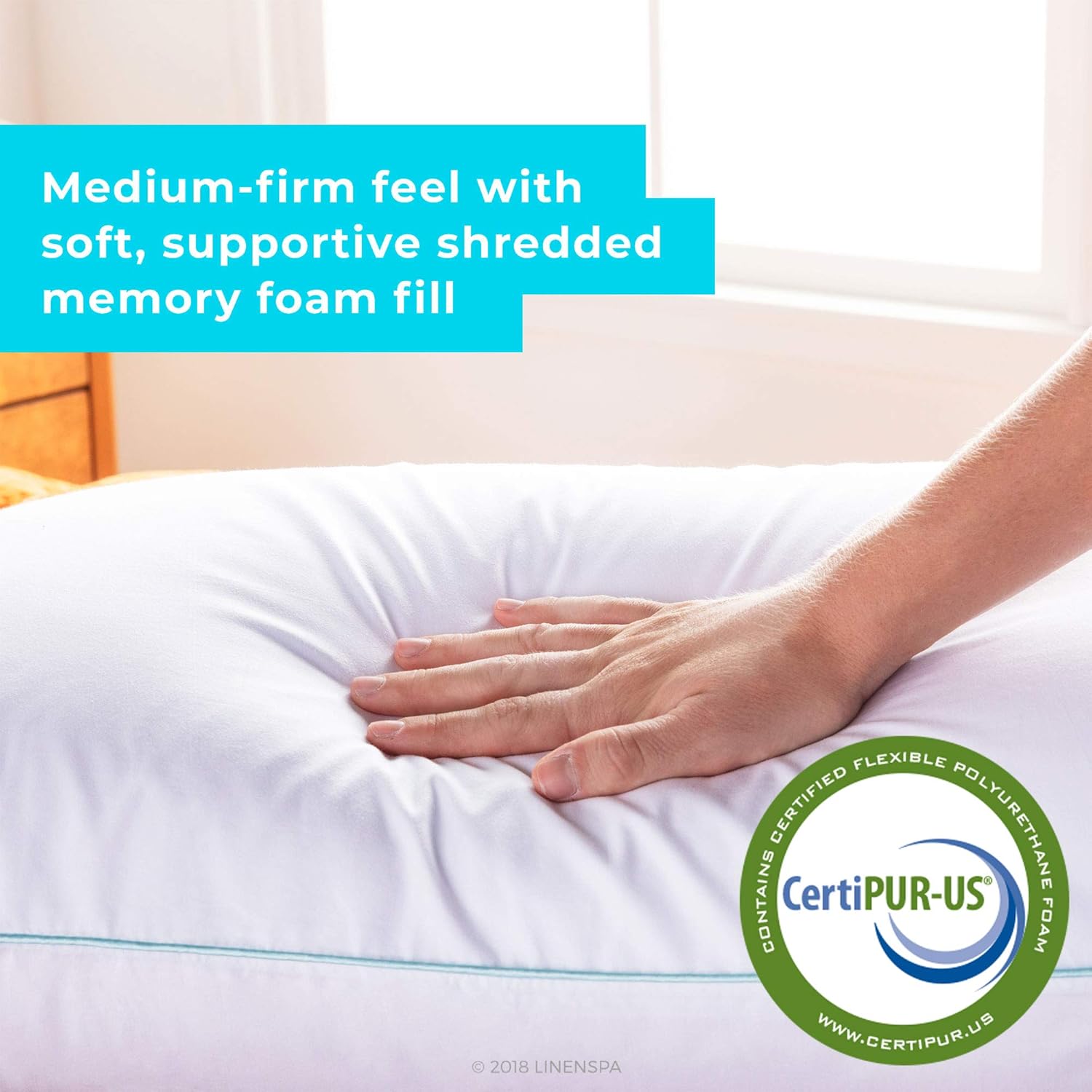 Linenspa Shredded Memory Foam Pillow 74 x 48 cm with Cooling Gel Encasement – Firm Bed Pillow, Support for Shoulder and Neck – Removable Cotton Cover-3