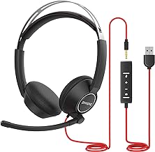 BINNUNE USB Headset with Microphone for Laptop PC Cell Phone Zoom Conference Call Centre, Wired Headphones with Noise Cancelling Mic 3.5mm Jack