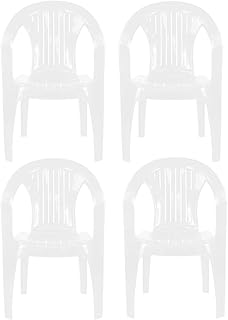 simpahome Stackable Clam Style Back Plastic Garden Chairs - WHITE - Set of 4 Chairs for Indoor or Outdoor Use.