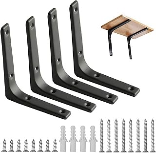 nuoshen 4PCS Shelf Bracket,6 x 5 Inch 90 Degree Right Angle Brackets Heavy Duty l Brackets for Table Bookshelf Wood Board Furniture Window with Screws(Black)