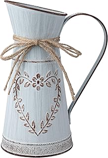 Yoillione French Vase Vintage Farmhouse Vase Decor, Jug Vase Tall Galvanized Vase Small Tin Vase Shabby Chic Jug Planter, Rustic Flower Vase Metal Pitcher Vase with Handle for Wedding Home Garden