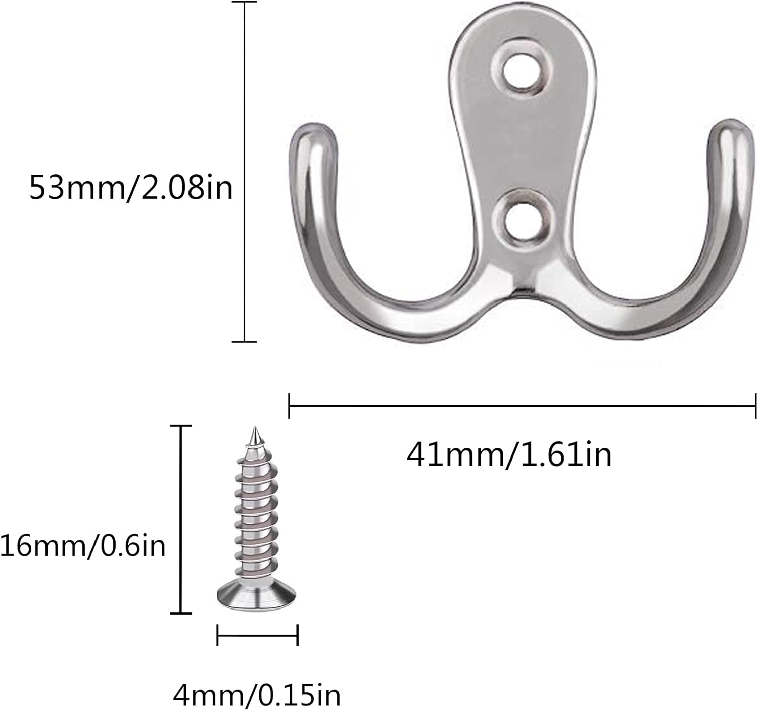 xinsheng Double Hook, Coat Hooks, Metal Door Hook, Clothes Hook, Silver Mounted Wall Hooks, Double Hooks for Back of door Bathroom Bedroom(6Pcs)-5