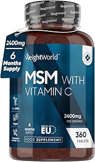 MSM Supplements - 2400mg High Strength Methylsulfonylmethane (MSM) with Vitamin C for Bones - 360 Vegan Tablets (not MSM Capsules) - 6 Months Supply - Non-GMO & Gluten-Free Sulphur Tablets