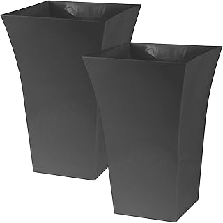 Large Milano Plastic Gloss Planters, Set of 2 - DARK GREY Colour - Dimensions: 44cm (H) x 30cm (W) x 30cm (D).