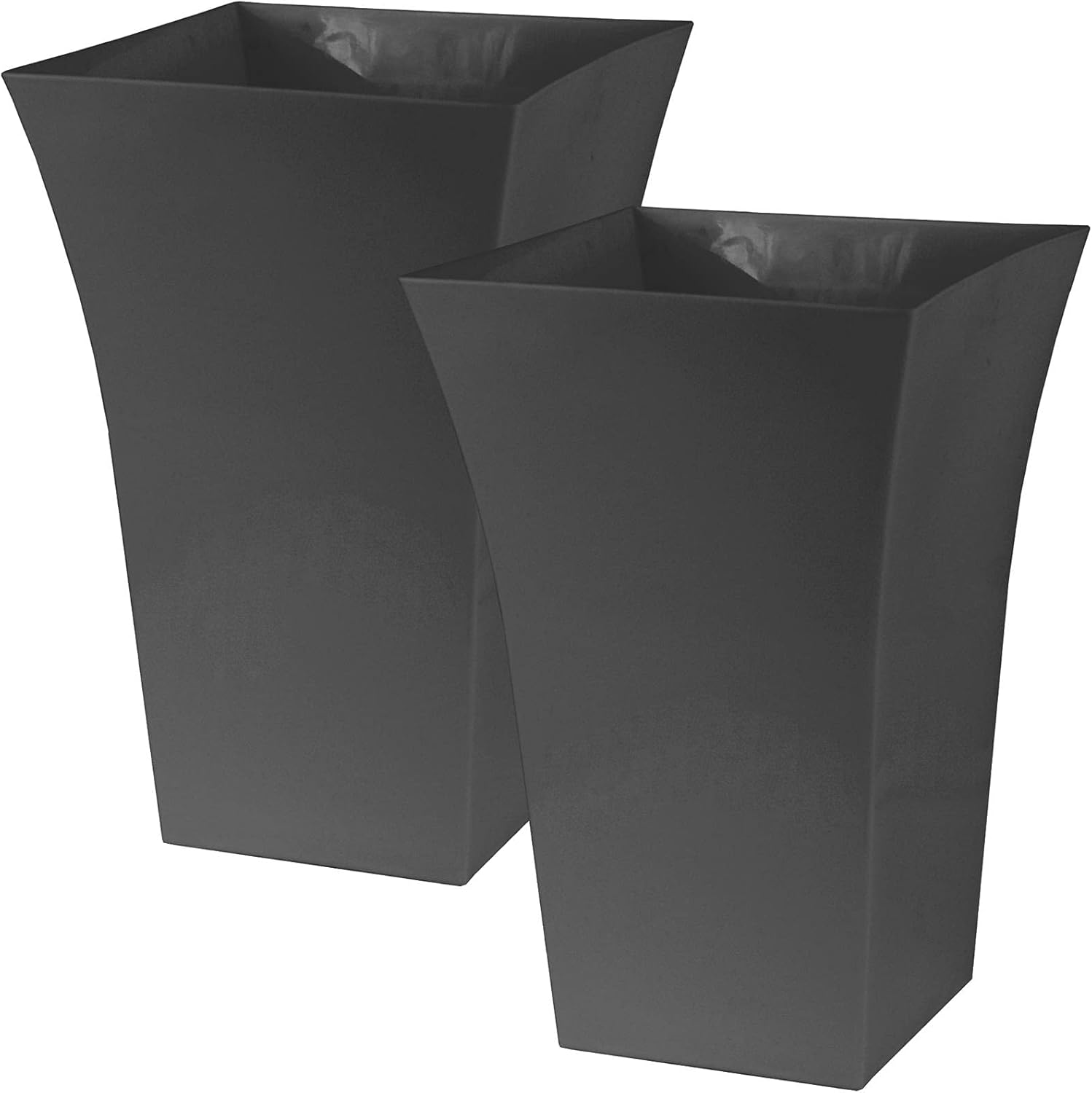 Large Milano Plastic Gloss Planters, Set of 2 - DARK GREY Colour - Dimensions: 44cm (H) x 30cm (W) x 30cm (D).-0