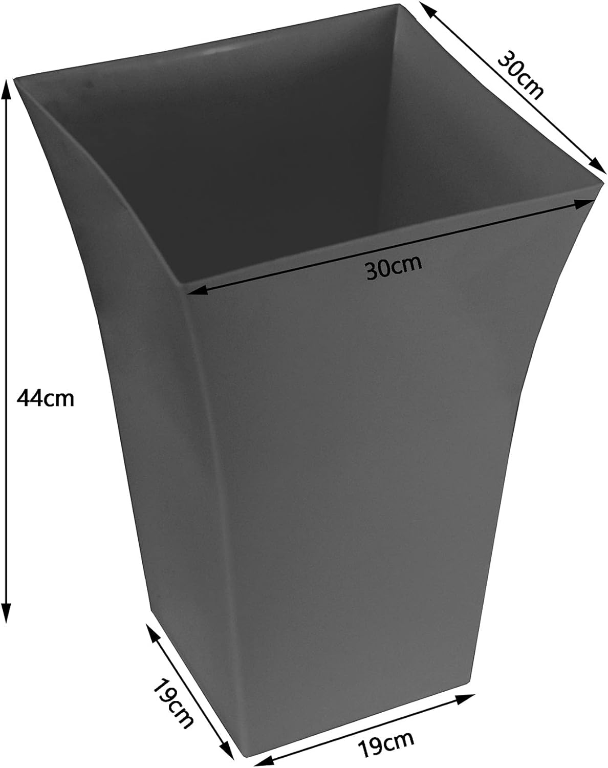 Large Milano Plastic Gloss Planters, Set of 2 - DARK GREY Colour - Dimensions: 44cm (H) x 30cm (W) x 30cm (D).-3