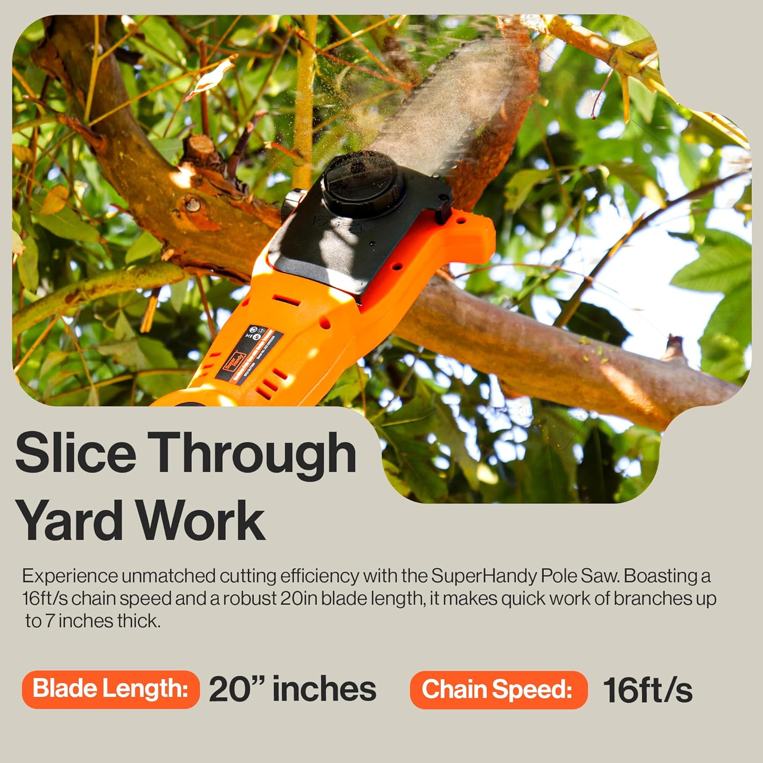 SuperHandy Pole Chain Saw Cordless 20cm with 20V Battery Pack, Extension Pole Chainsaw for Branch Cutting and Tree Trimming-2