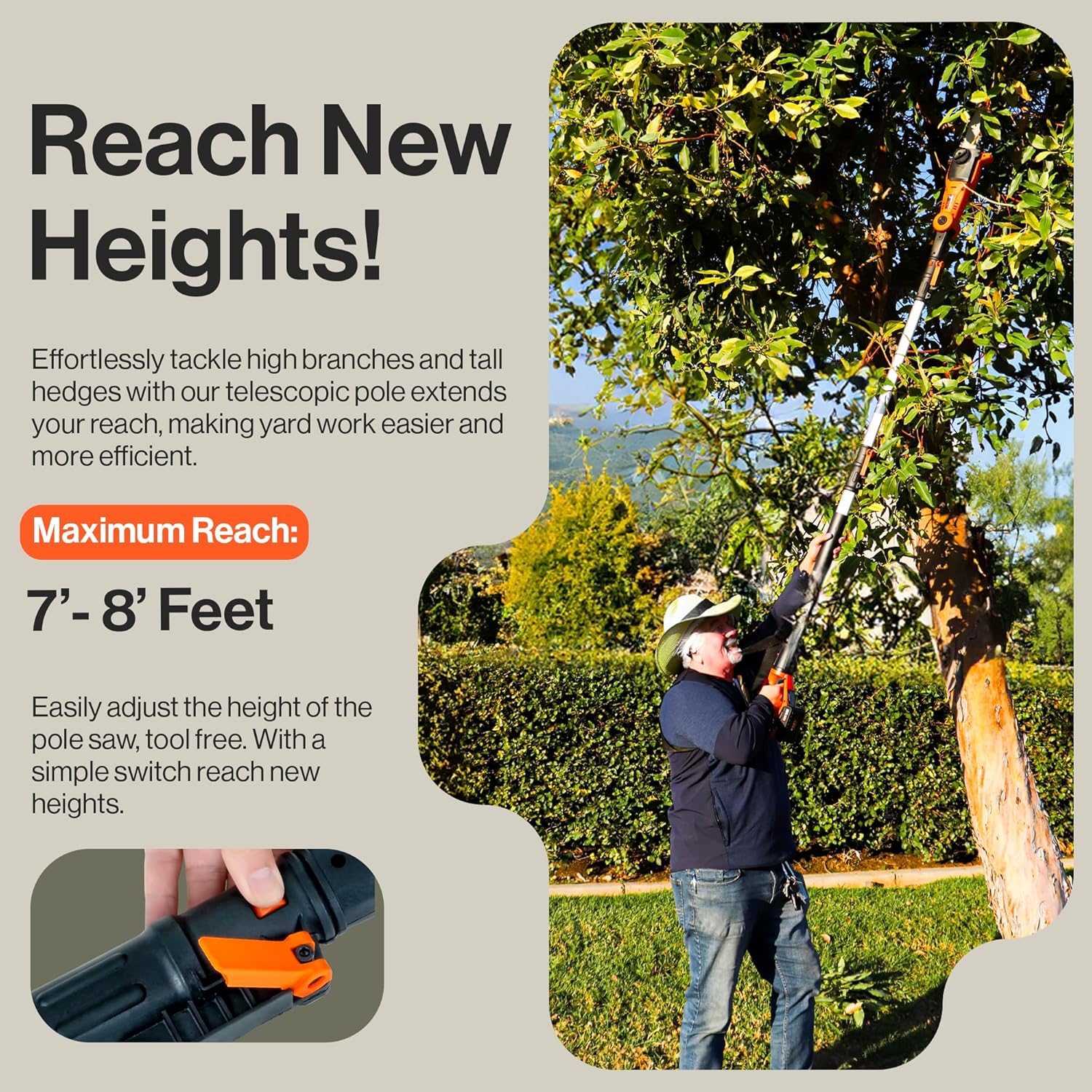 SuperHandy Pole Chain Saw Cordless 20cm with 20V Battery Pack, Extension Pole Chainsaw for Branch Cutting and Tree Trimming-3