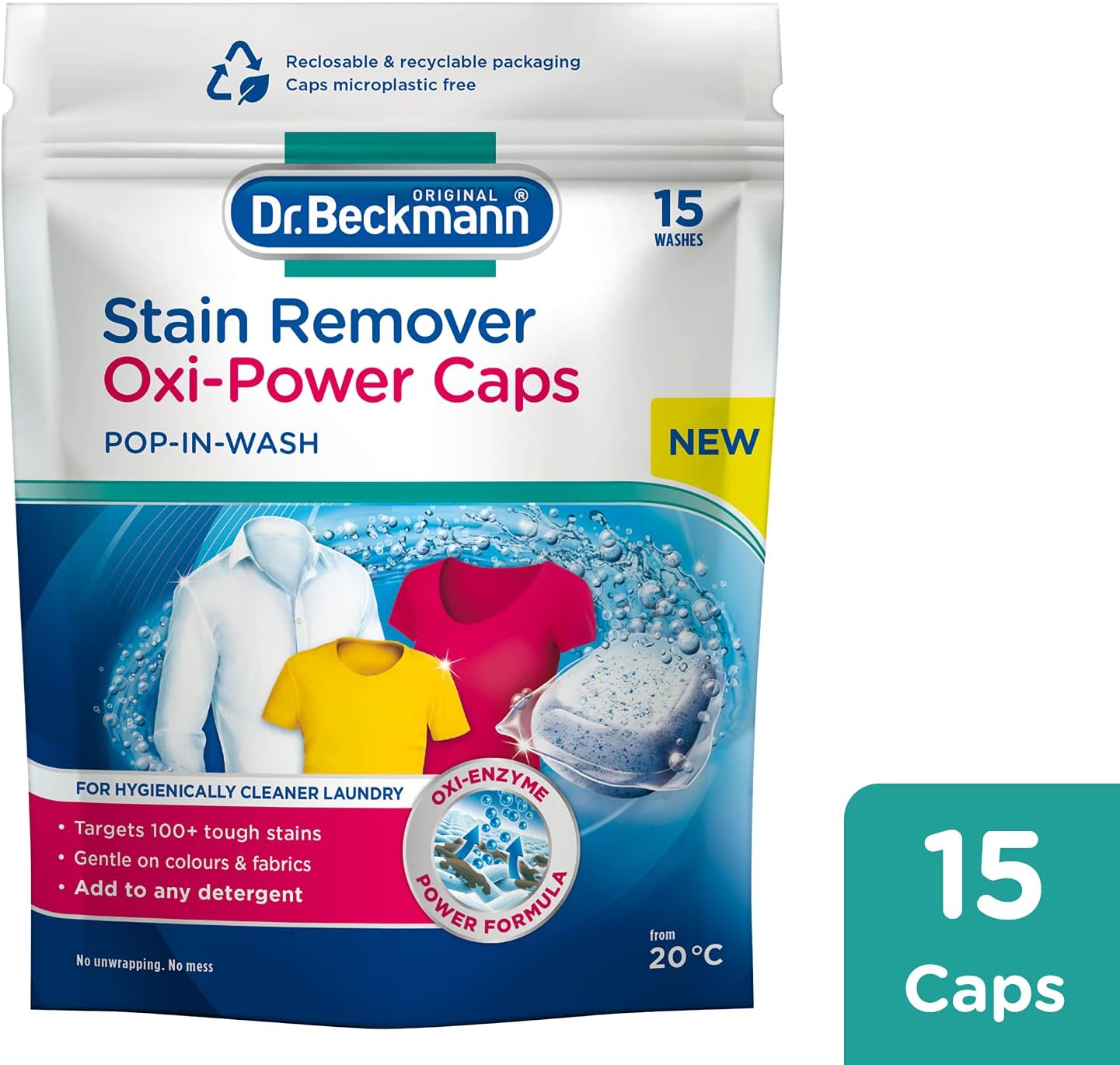 Dr. Beckmann Stain Remover Oxi Power Caps | Eliminate stubborn stains | Convenient, ready-to-use caps | for both machine washing & soaking | 15 caps-1