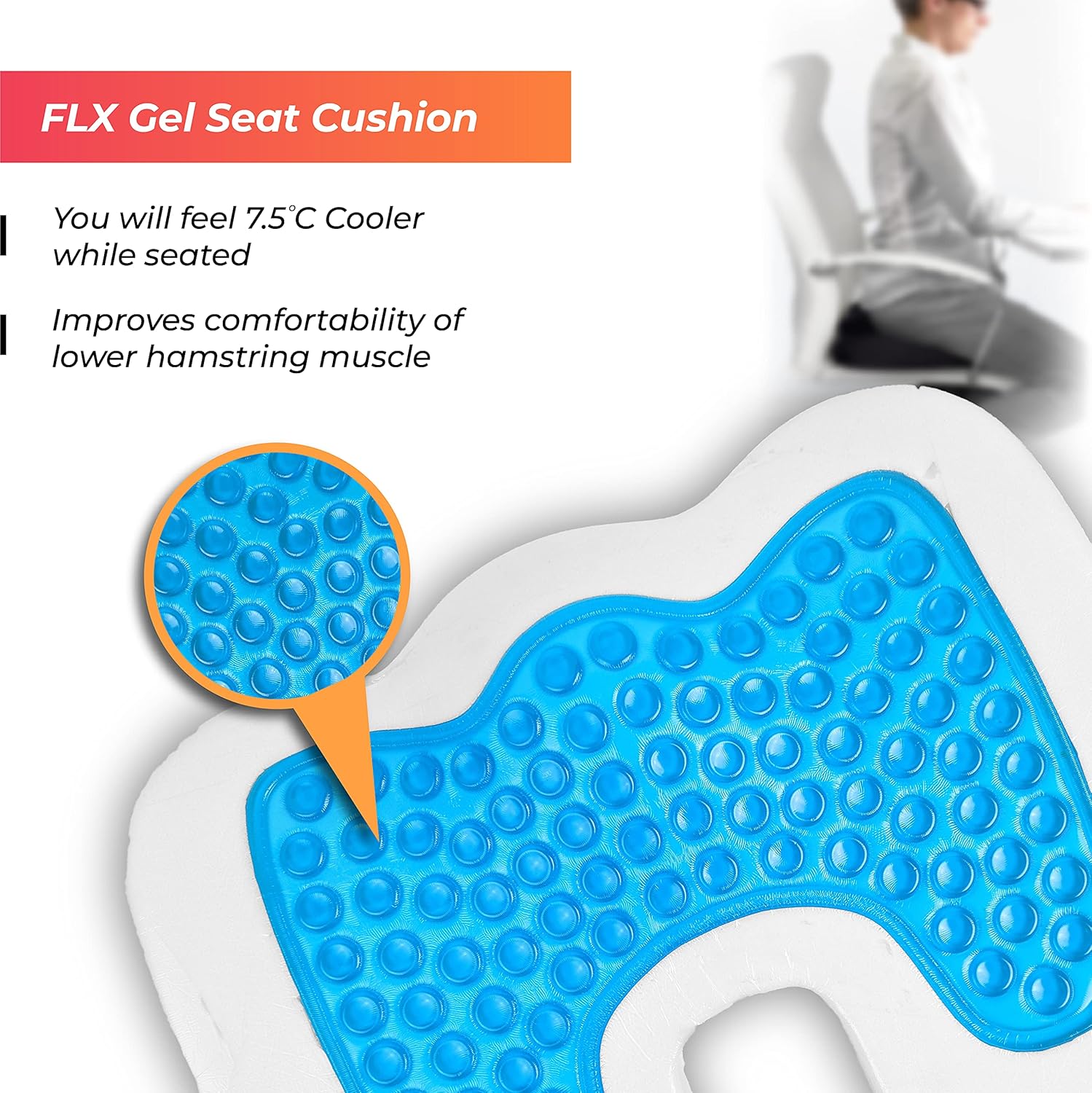 F FLX ENERGISING EXCELLENCE Orthopedic Memory Foam Support Gel Cushion for Sciatica, Tailbone and Hip Pain - Pressure Relief on the Back and Coccyx in your Car Seat, Office Chair or Wheelchair-6