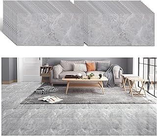 VEELIKE Grey Cement Flooring Sticker Tile Vinyl Peel and Stick for Kitchen Backsplash Bathroom Living Room Home Decoration Self-adhesive Floor Tile Sticker Waterproof Decor 24 Pieces 60cm x 30cm