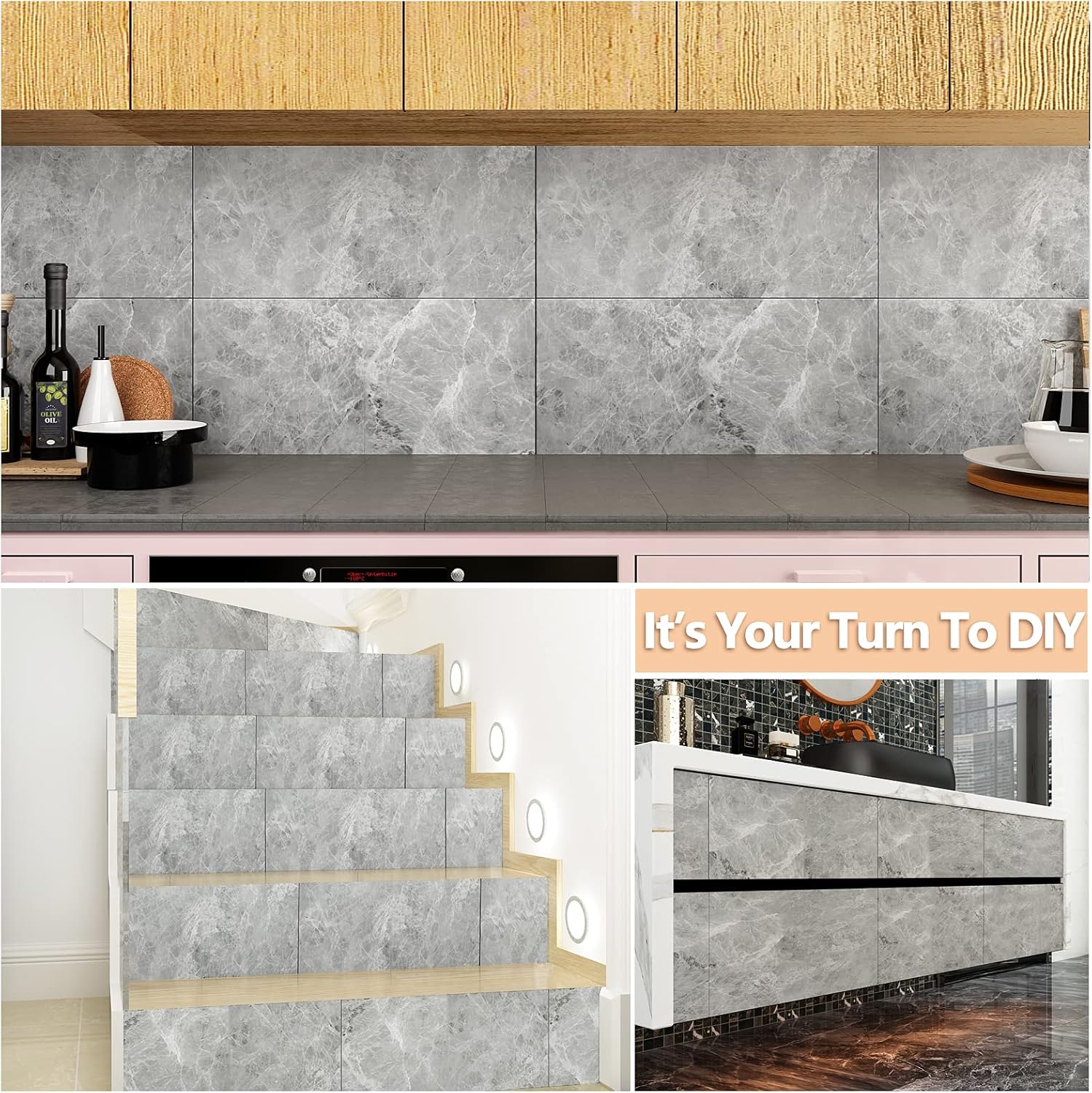 VEELIKE Grey Cement Flooring Sticker Tile Vinyl Peel and Stick for Kitchen Backsplash Bathroom Living Room Home Decoration Self-adhesive Floor Tile Sticker Waterproof Decor 24 Pieces 60cm x 30cm-8