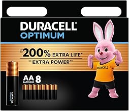 Duracell Optimum AA Batteries (8 pack) - Alkaline Batteries 1.5V - Up To 200% Extra Life or Extra Power - Meets Demands Of Modern Devices - 100% Recyclable, 0% Plastic Packaging - LR6 MX1500