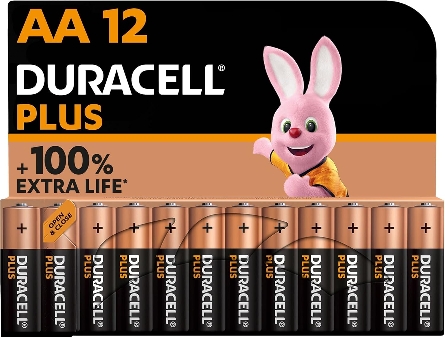 Duracell Plus AA Batteries (12 Pack) - Alkaline 1.5V - Up To 100% Extra Life - Reliability For Everyday Devices - 0% Plastic Packaging - 10 Year Storage - LR6 MN1500-0