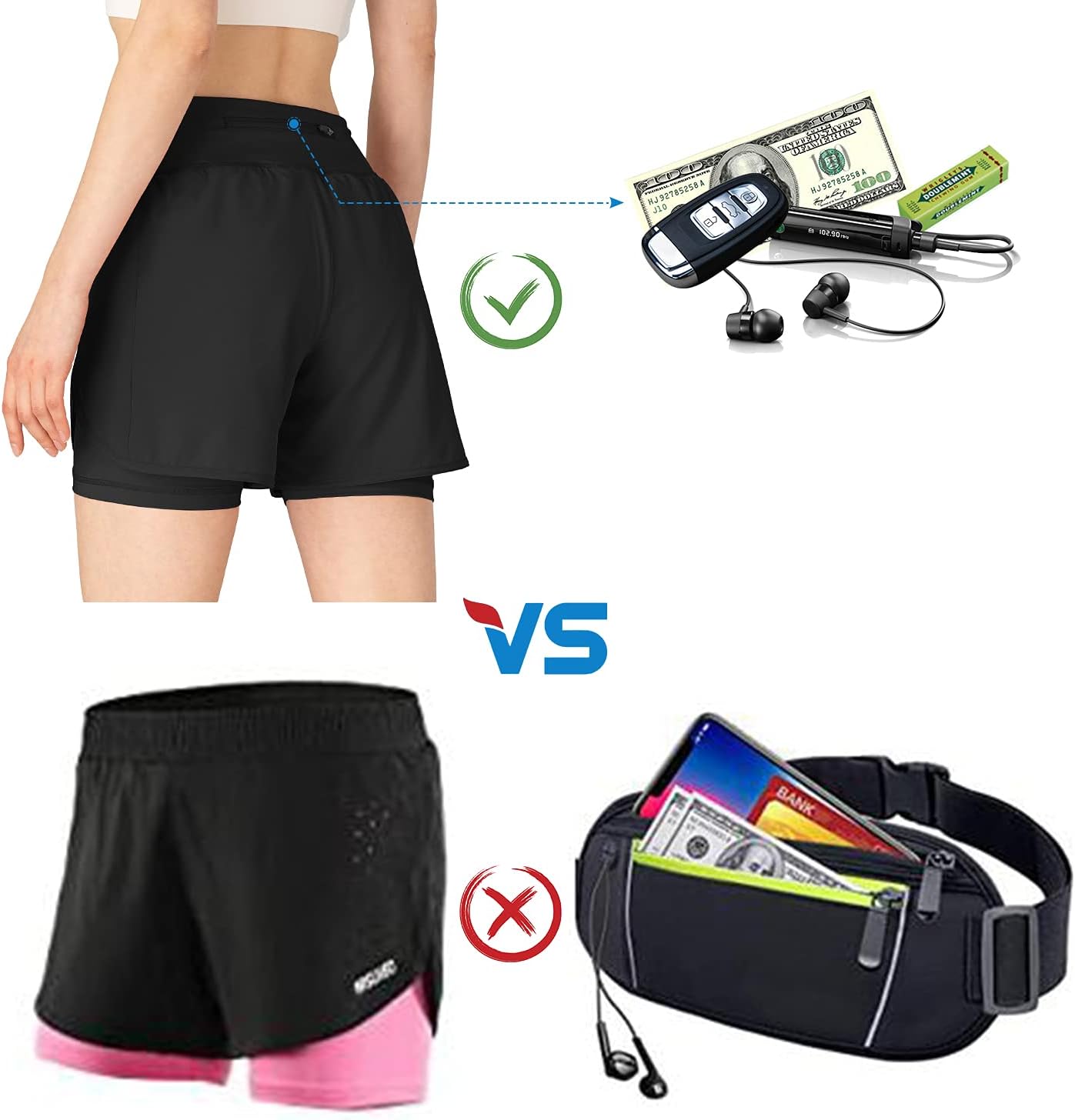 donhobo Womens Running Gym 2 in 1 Sports Shorts with Pockets,Breathable Quick Dry Fitness Shorts for Workout Training Yoga Jogging Pilates-7