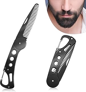 Beard Comb Steel, Folding Beard for Men Grooming & Combing Hair Beards Mustaches, Beard & Mustache Styling Comb Folding Pocket Beard Comb Teeth Beard Comb for Men, Anti-Static, 9.5 * 3 * 1.5 cm