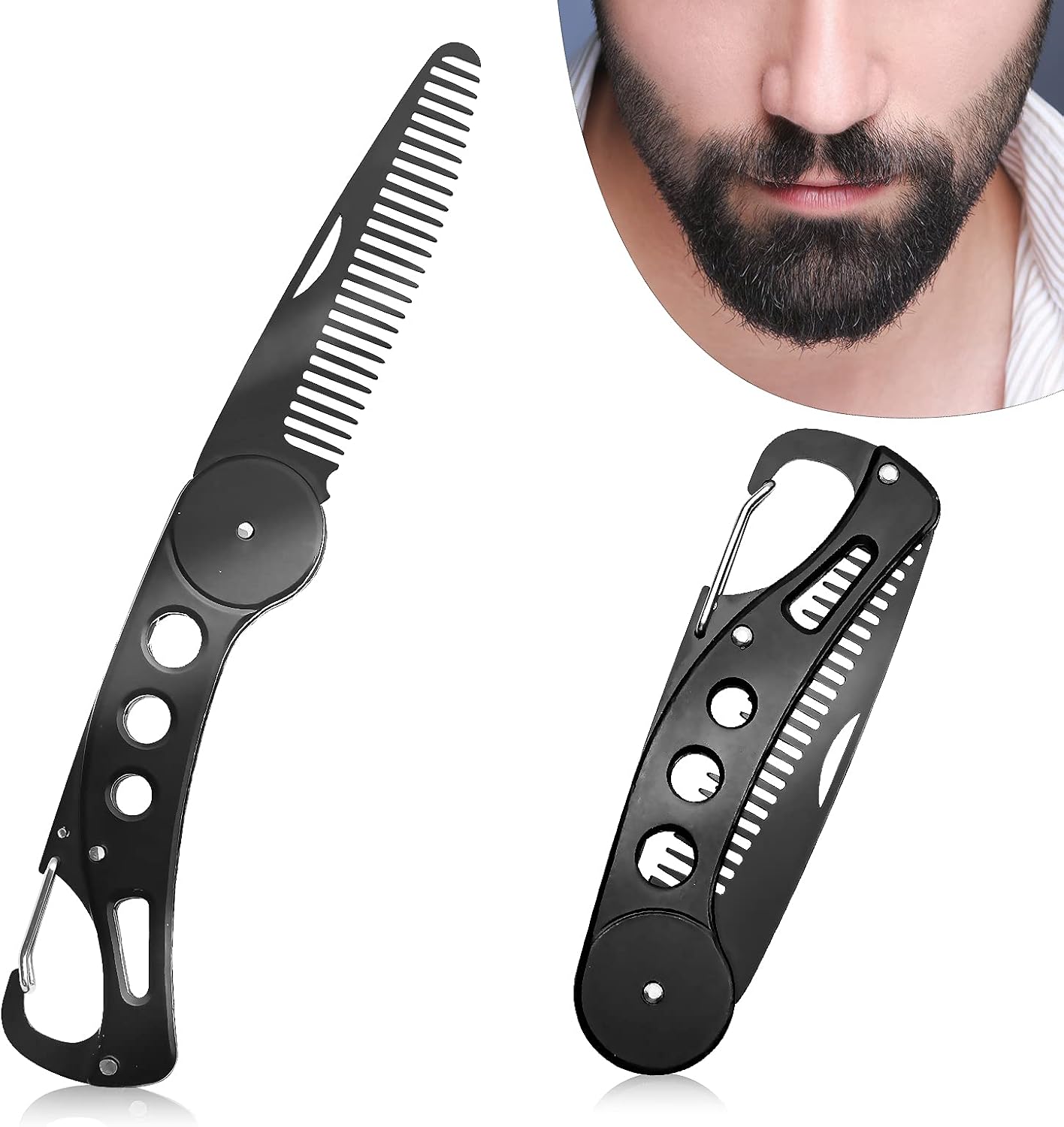 Beard Comb Steel, Folding Beard for Men Grooming & Combing Hair Beards Mustaches, Beard & Mustache Styling Comb Folding Pocket Beard Comb Teeth Beard Comb for Men, Anti-Static, 9.5 * 3 * 1.5 cm-0