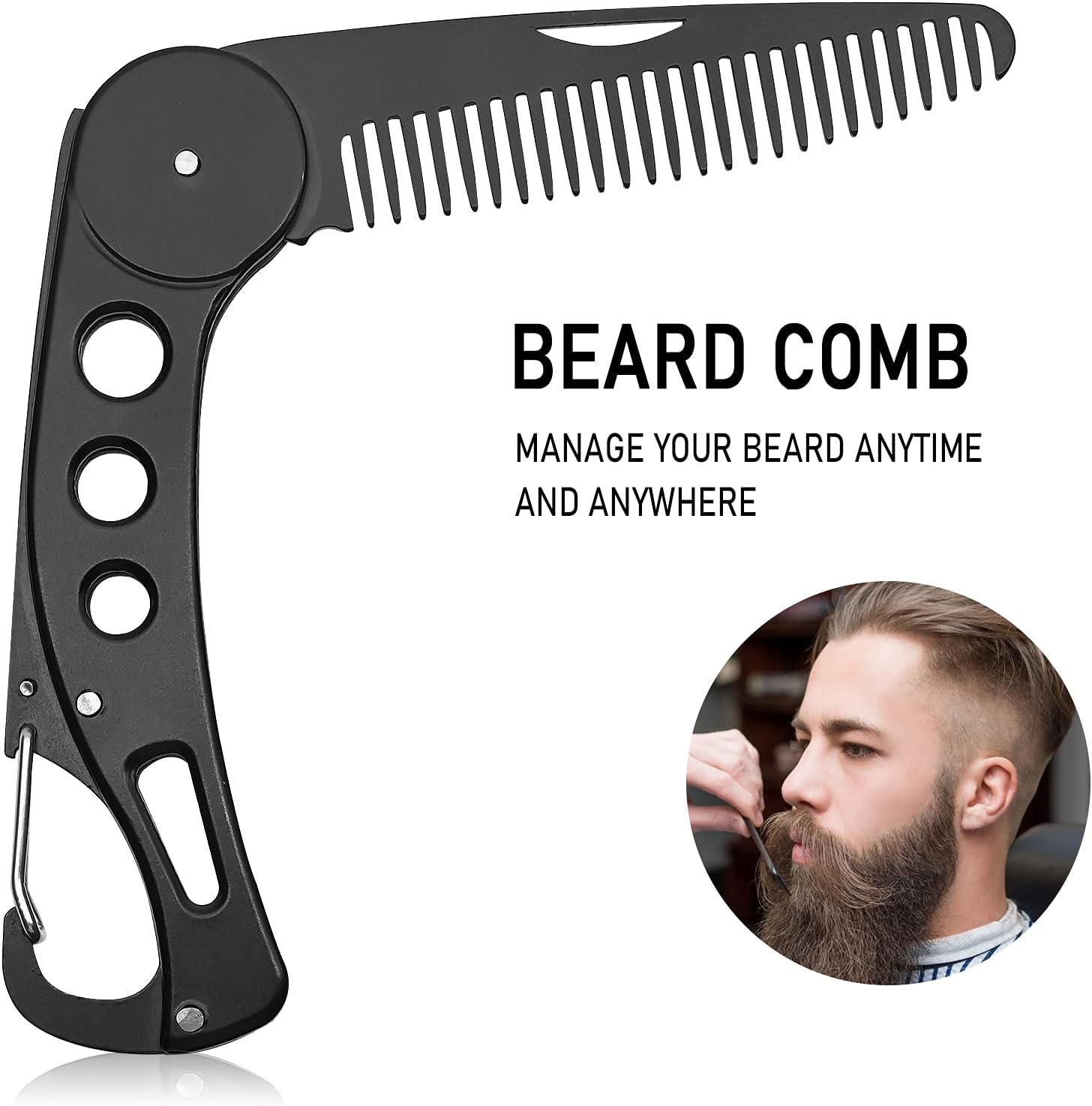 Beard Comb Steel, Folding Beard for Men Grooming & Combing Hair Beards Mustaches, Beard & Mustache Styling Comb Folding Pocket Beard Comb Teeth Beard Comb for Men, Anti-Static, 9.5 * 3 * 1.5 cm-1