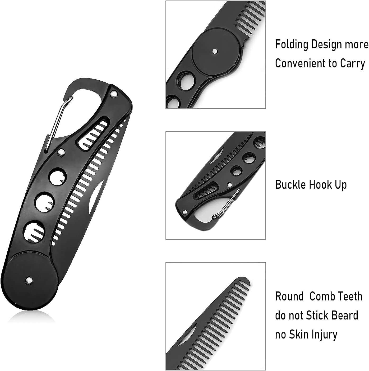 Beard Comb Steel, Folding Beard for Men Grooming & Combing Hair Beards Mustaches, Beard & Mustache Styling Comb Folding Pocket Beard Comb Teeth Beard Comb for Men, Anti-Static, 9.5 * 3 * 1.5 cm-5