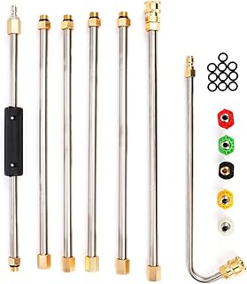 aleawol Gutter Cleaning Tool Pressure Washer Extension Wand Set, 4000 PSI High Pressure Washer Gun Extension Rod, Roof Cleaner Lance with 5 Pcs Nozzle Tips, 1/4 Inch Quick Connect, 10 Pcs Rubber Ring