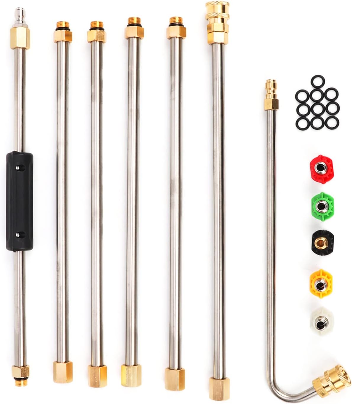 aleawol Gutter Cleaning Tool Pressure Washer Extension Wand Set, 4000 PSI High Pressure Washer Gun Extension Rod, Roof Cleaner Lance with 5 Pcs Nozzle Tips, 1/4 Inch Quick Connect, 10 Pcs Rubber Ring-0