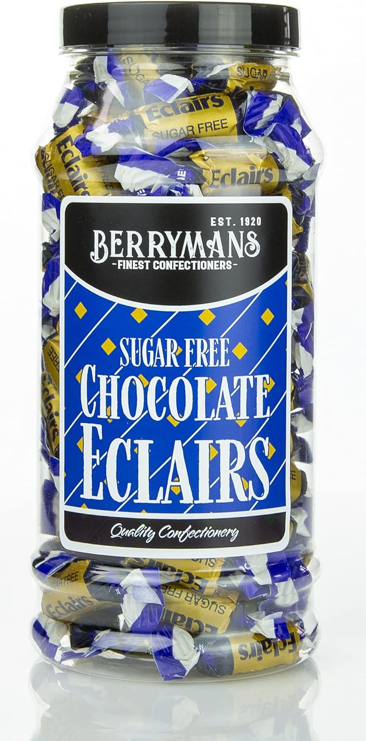 Original Sugar Free Chocolate Eclairs Retro Sweets Gift Jar by Berrymans Sweet Shop - Classic Sweets, Traditional Taste.-0