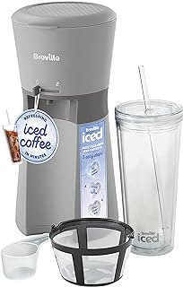 Breville Iced Coffee Maker | Single Serve Iced Coffee Machine Plus Coffee Cup with Straw | Ready in Under 4 Minutes | Grey [VCF155]