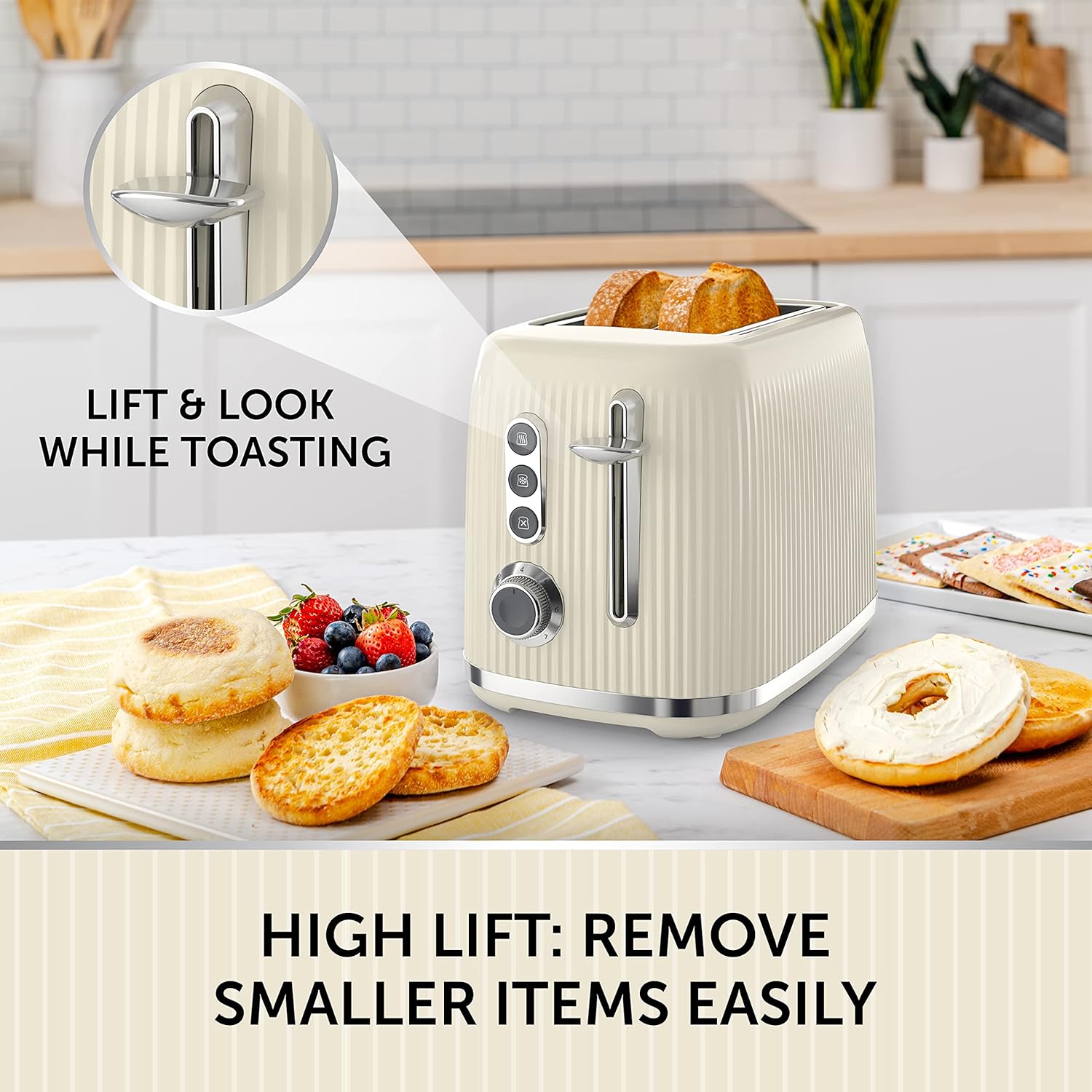 Breville Bold Vanilla Cream 2-Slice Toaster with High-Lift & Wide Slots | Cream & Silver Chrome [VTR003]-2