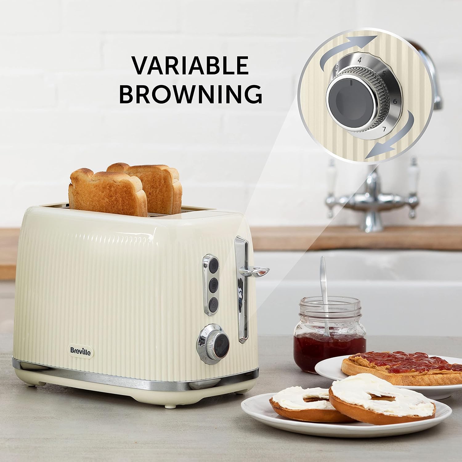 Breville Bold Vanilla Cream 2-Slice Toaster with High-Lift & Wide Slots | Cream & Silver Chrome [VTR003]-3