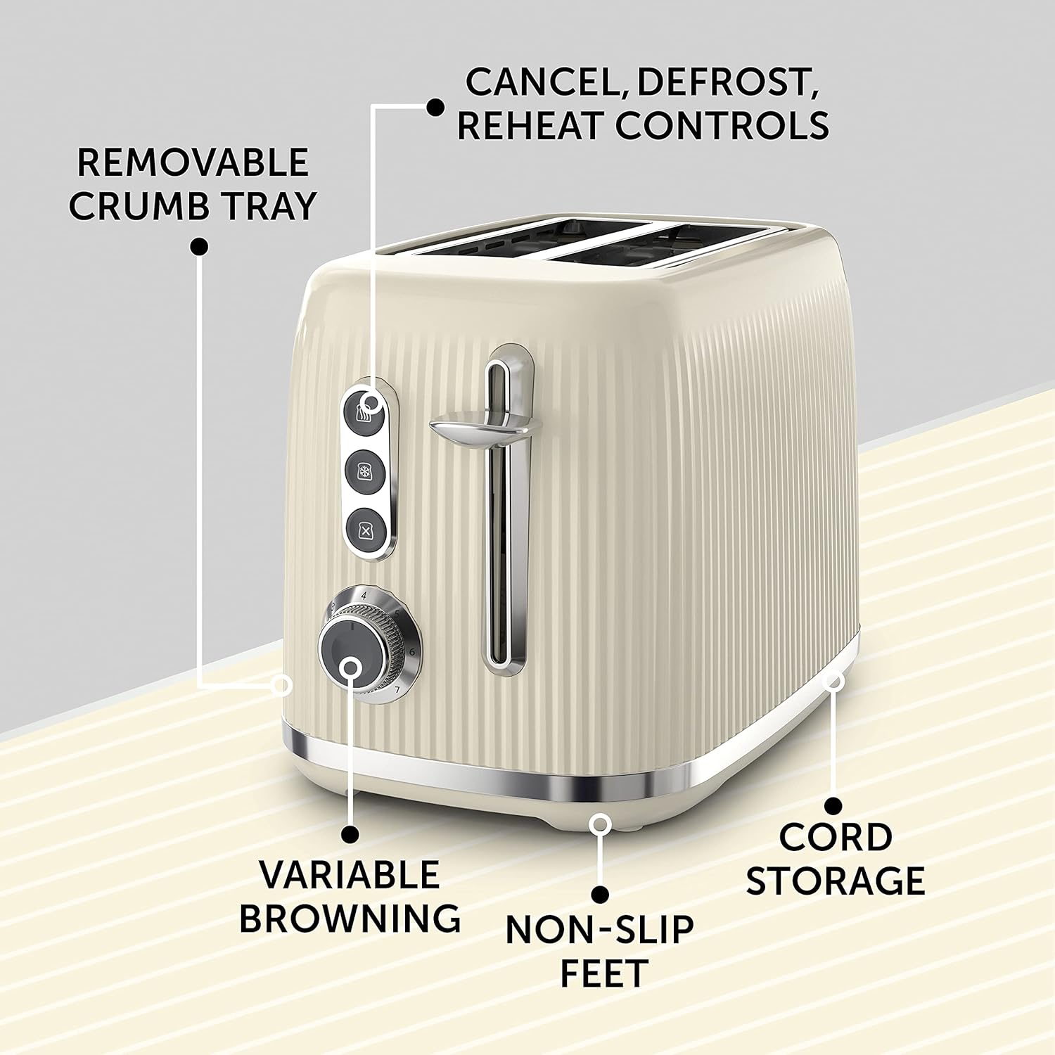 Breville Bold Vanilla Cream 2-Slice Toaster with High-Lift & Wide Slots | Cream & Silver Chrome [VTR003]-4