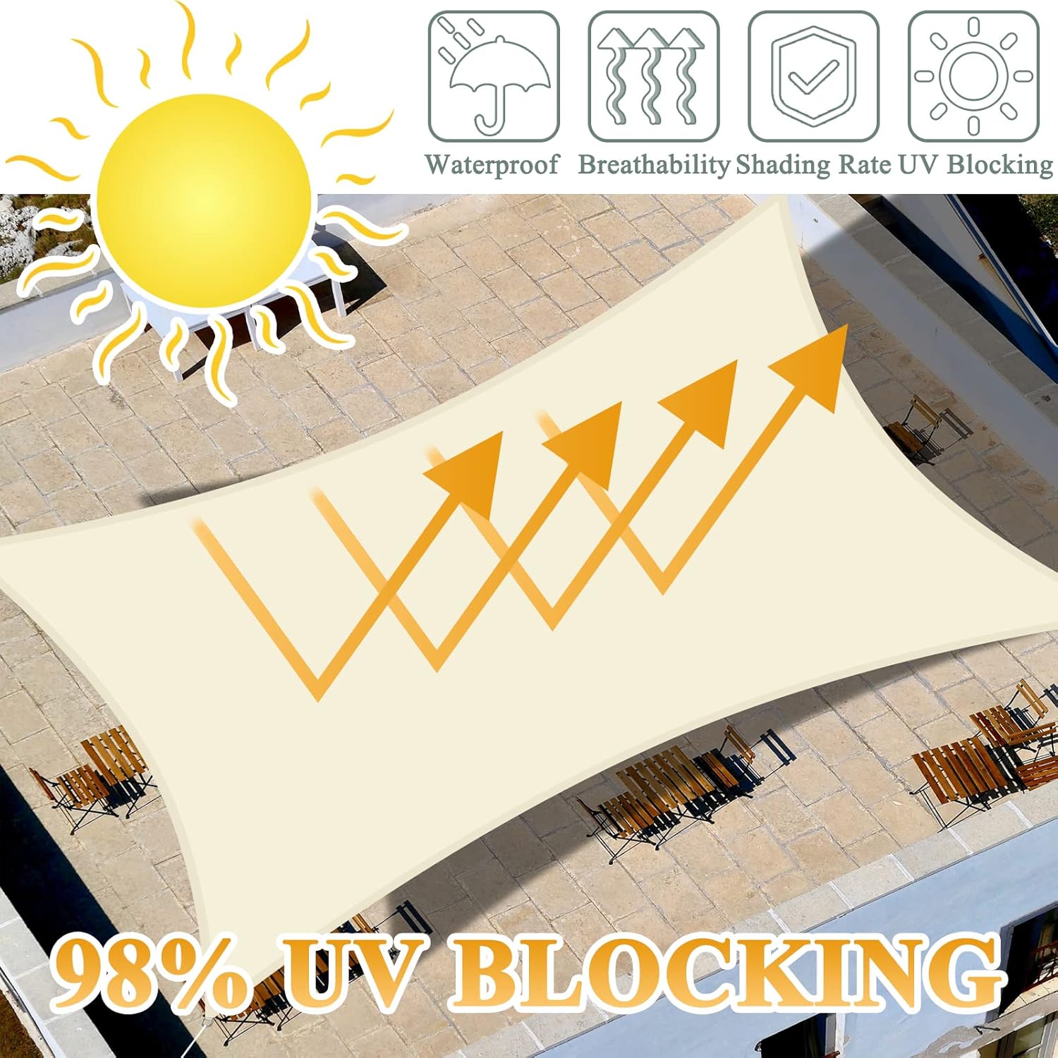 Teynewer Sun Shade Sail Square 3x3m Waterproof Shade Sail for Outdoor Garden Patio Party 98% UV Block Sunscreen Awning Canopy Sunsail with Free Rope, Cream-1