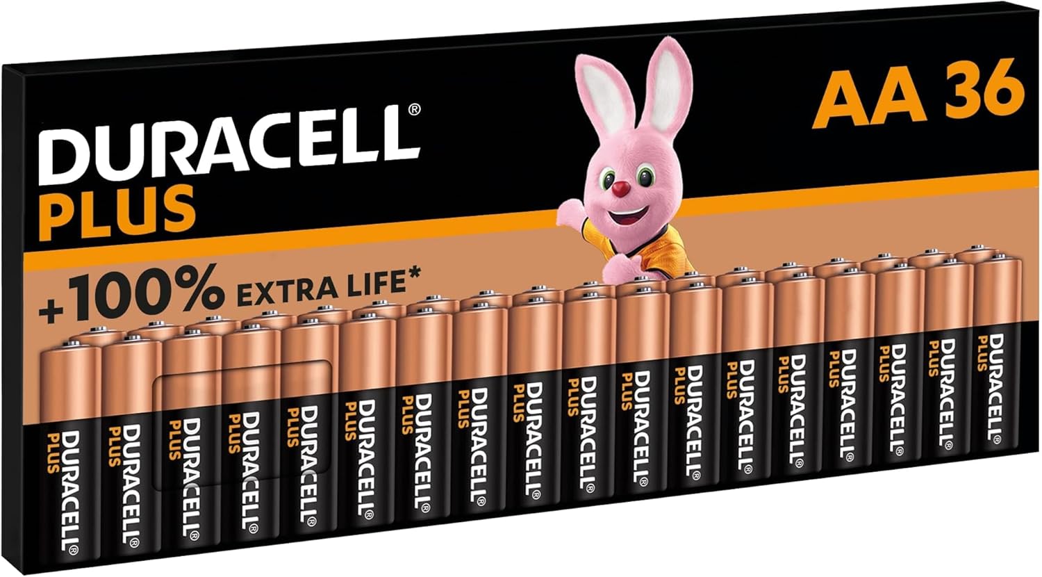 Duracell Plus AA Batteries (36 Pack) - Alkaline 1.5V - Up To 100% Extra Life - Reliability For Everyday Devices - 0% Plastic Packaging - 10 Year Storage - LR6 MN1500-0