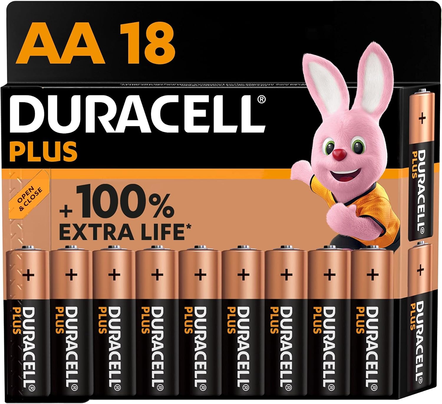 Duracell Plus AA Batteries (18 Pack) - Alkaline 1.5V - Up To 100% Extra Life - Reliability For Everyday Devices - 0% Plastic Packaging - 10 Year Storage - LR6 MN1500-0