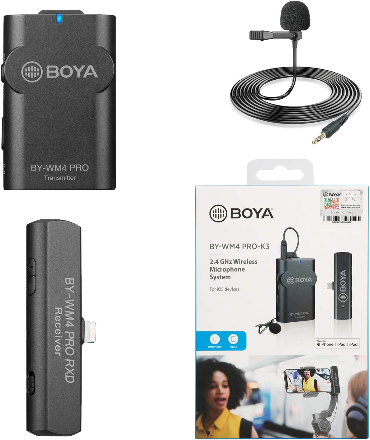 BOYA BY-WM4 Pro Wireless Lavalier Microphone System with Lightning Connector Receiver for iPhone iPad IOS Podcast Facebook Youtube Live Stream Video Recording-0