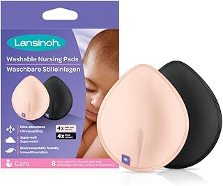 Lansinoh Lansinoh Washable Nursing Pads | Teardrop Contoured Bamboo Viscose pad | Reusable Breast Pads for Every Day and Night use for Breastfeeding Mums | Highly Absorbent Breast Pads (Pack of 8)