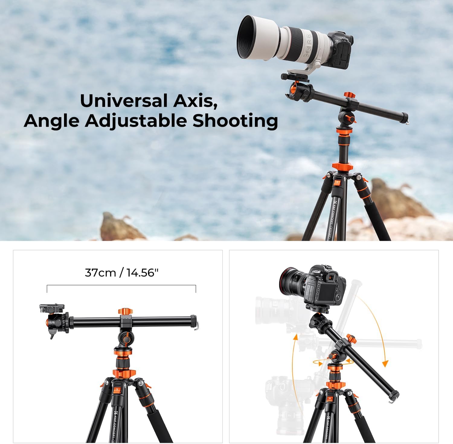 Camera Tripod 79"/200cm, K&F Concept DSLR Tripods Overhead Aluminum Lightweight Tripod Monopod with Ball Head Loading Up to 22lbs/10kg K234A7+BH-28L (Old Model S210) + Extension Arm-2