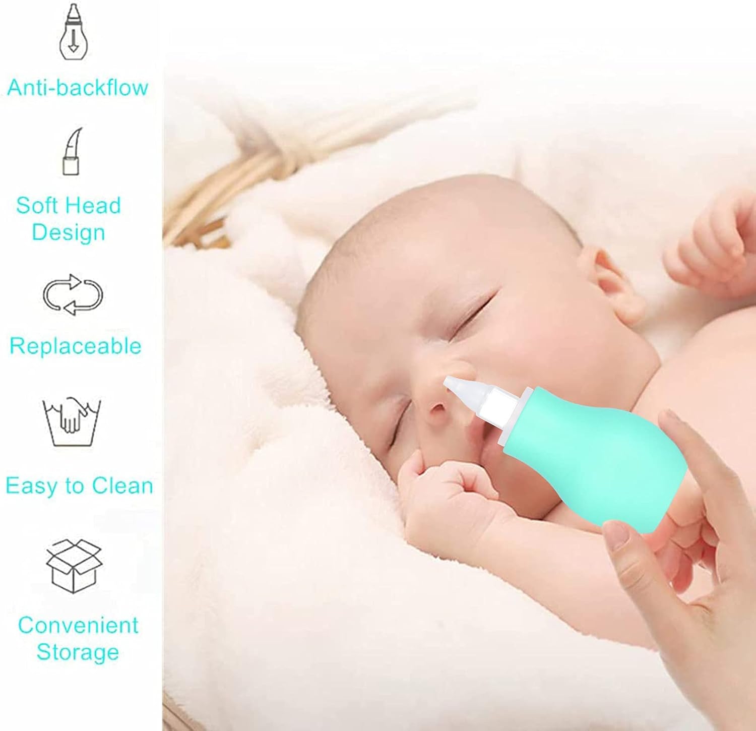 Firtink 2 Packs Baby Nasal Aspirator, Nasal Aspirator Newborn, Baby Nose Sucker Baby Nose Cleaner Baby Nasal Cleaner Mucus Removal for Newborns&Toddlers(Blue+Green)-2