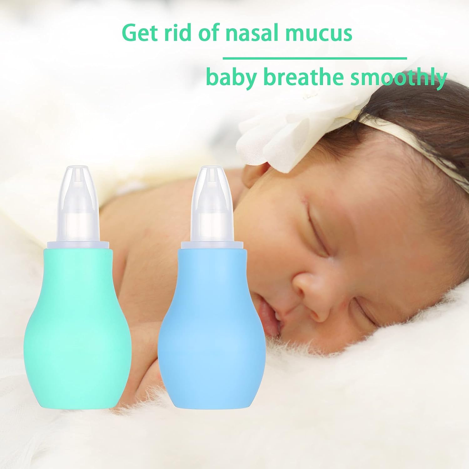 Firtink 2 Packs Baby Nasal Aspirator, Nasal Aspirator Newborn, Baby Nose Sucker Baby Nose Cleaner Baby Nasal Cleaner Mucus Removal for Newborns&Toddlers(Blue+Green)-5