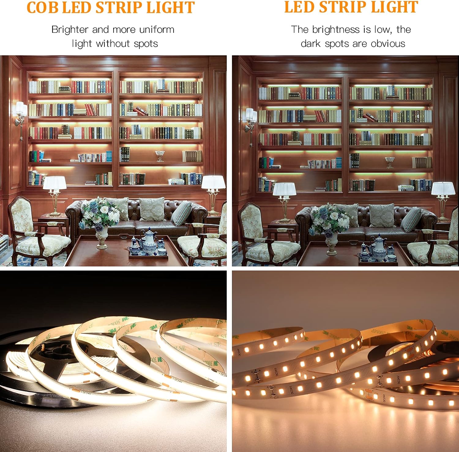 BERIXDEEP COB LED Strip Lights, Uniform DC24V LED Strip, 8mm Wide, CRI 90+, Dotless LED Tape for Room Decoration (No Power Supply), 5M, Natural White-3