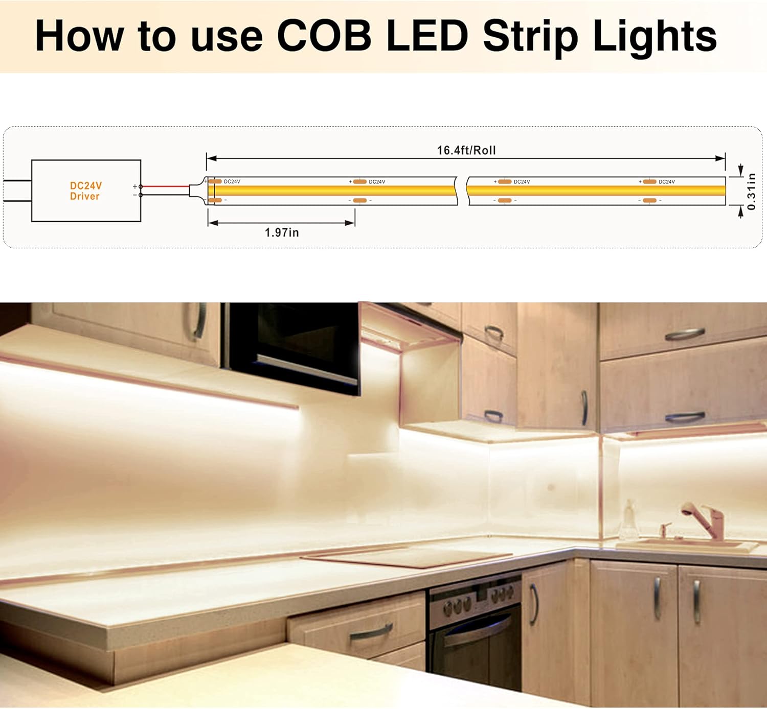 BERIXDEEP COB LED Strip Lights, Uniform DC24V LED Strip, 8mm Wide, CRI 90+, Dotless LED Tape for Room Decoration (No Power Supply), 5M, Natural White-4