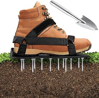 Ohuhu Lawn Aerator Shoes with Stainless Steel Shovel, Free-Installation Aerating Shoes with Hook & Loop Straps, Heavy Duty Spiked Aerating Sandals, One-Size-Fits-All for Yard Patio Garden Grass Lawn