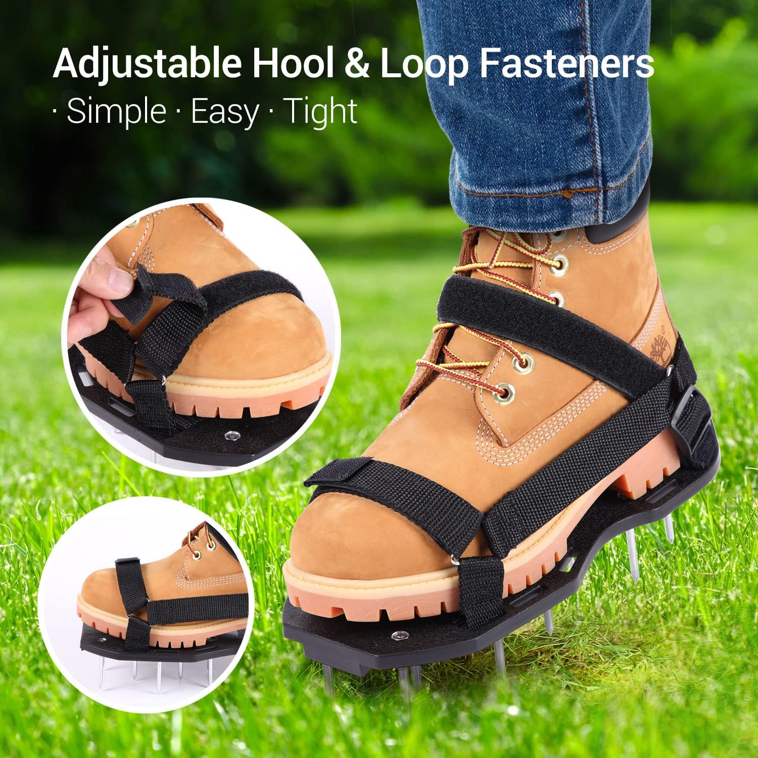 Ohuhu Lawn Aerator Shoes with Stainless Steel Shovel, Free-Installation Aerating Shoes with Hook & Loop Straps, Heavy Duty Spiked Aerating Sandals, One-Size-Fits-All for Yard Patio Garden Grass Lawn-2