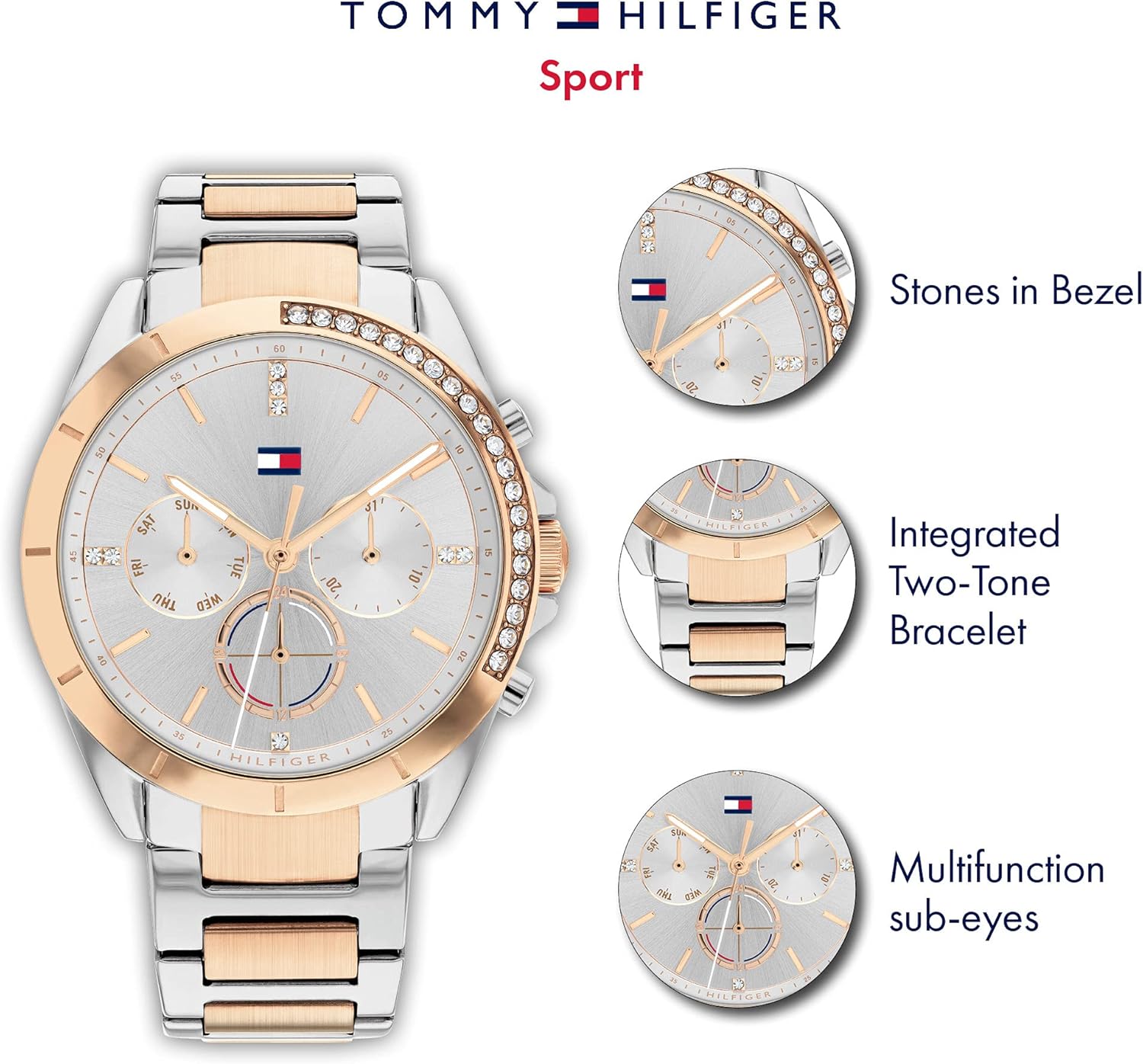 Tommy Hilfiger Analogue Multifunction Quartz Watch for Women with Two-Tone Stainless Steel Bracelet - 1782387-4