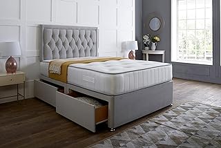 Silver Plush Memory Foam Divan Bed Set With Tufted Mattress, 2 Drawers and Headboard (4FT Small Double)