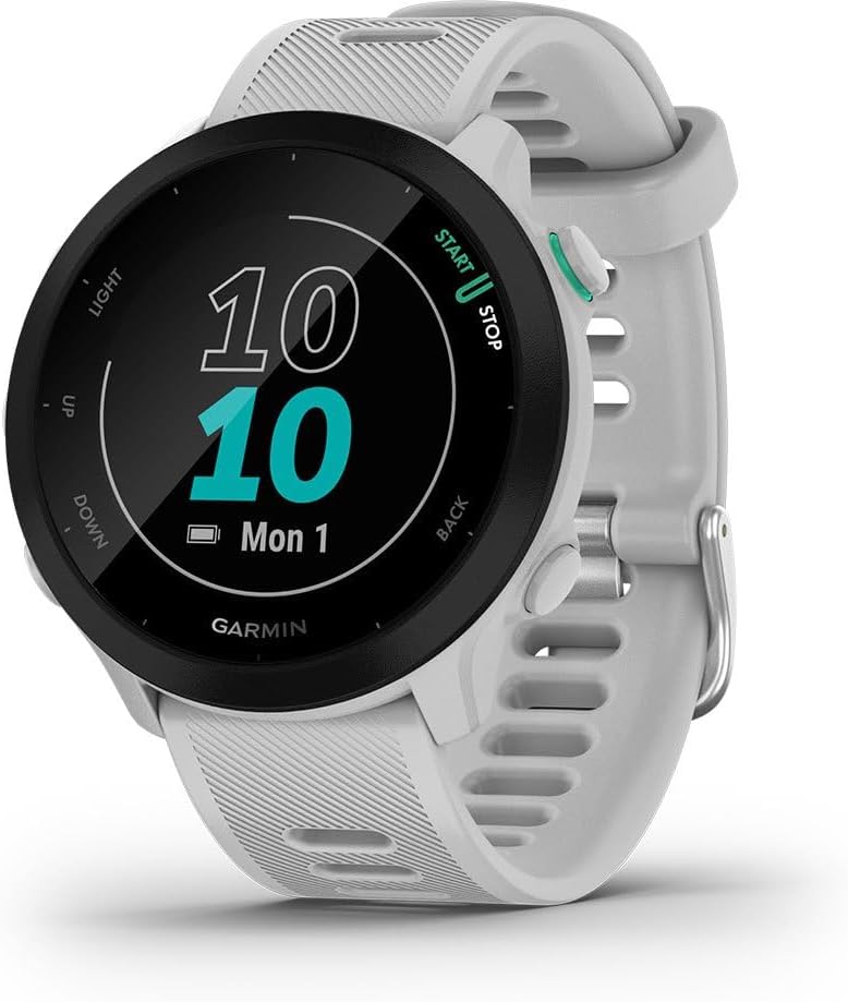 Garmin Forerunner 55 Easy to Use Lightweight GPS Running Smartwatch, Running and Training Guidance, Safety and Tracking Features included, White-0