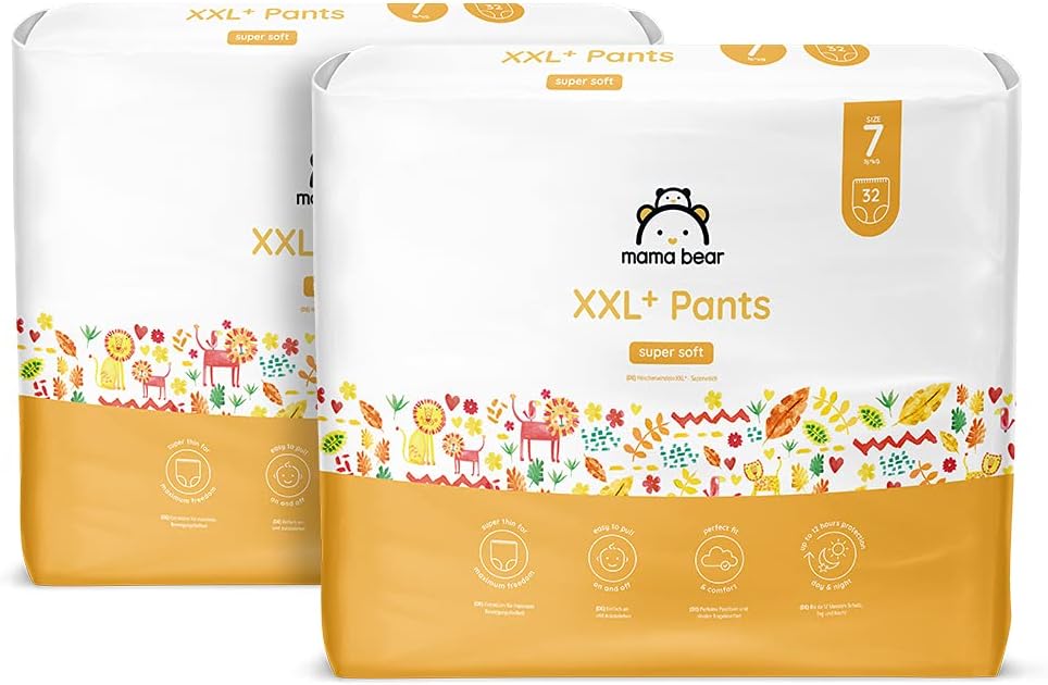 Amazon Brand - Mama Bear XXL+ Nappy Pants, Size 7 (16+), 64 Count (2 Packs of 32), White-0