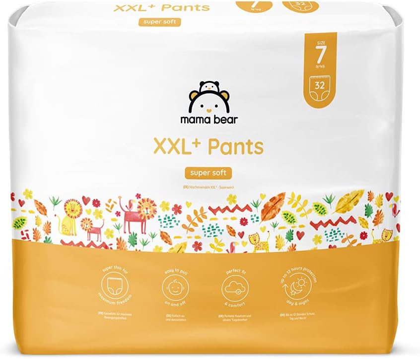 Amazon Brand - Mama Bear XXL+ Nappy Pants, Size 7 (16+), 64 Count (2 Packs of 32), White-1