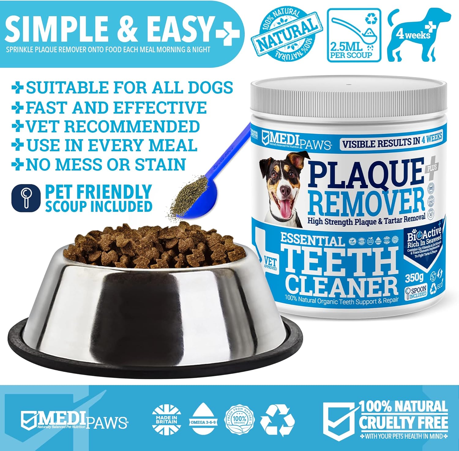 MediPaws® Plaque Off Remover Dogs 350g For Dog Teeth & Bad Breath | Just Add To Dog Food - No Need For Dog Toothbrush or Dog Toothpaste | Remove Dog Bad Breath & Plaque Remover For Dogs, Cats & Pets-3